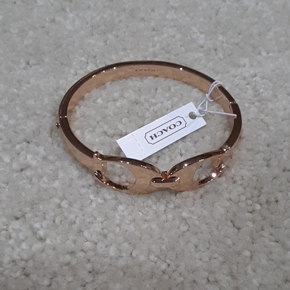 Coach Bangle Bracelet Double Linked Signature C Rose Gold Plated Push Latch NWT - Picture 5 of 7
